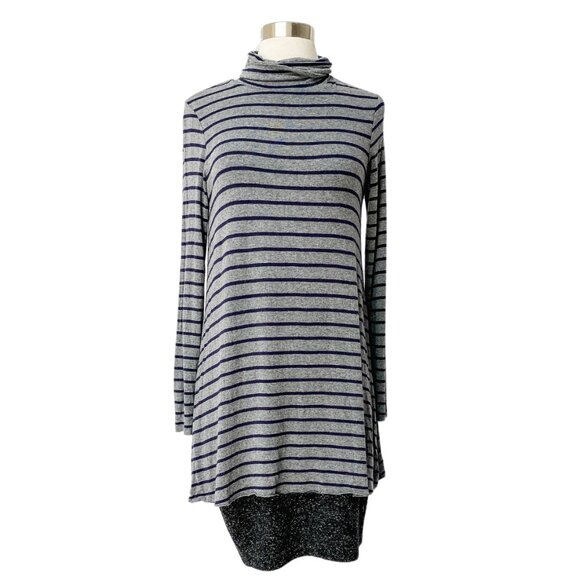 Anthropologie Bailey 44 Navy & Gray Striped Turtleneck Layered Dress - Picture 1 of 8